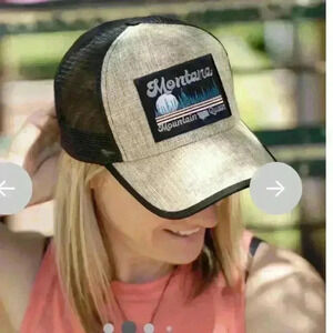 Montana mountain queen burlap trucker hat never used